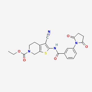 molecular formula C22H20N4O5S B2899265 ethyl 3-cyano-2-(3-(2,5-dioxopyrrolidin-1-yl)benzamido)-4,5-dihydrothieno[2,3-c]pyridine-6(7H)-carboxylate CAS No. 921052-17-7