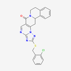 molecular formula C23H18ClN5OS B2899308 2-[(2-chlorobenzyl)sulfanyl]-8,9,13b,14-tetrahydro-6H-[1,2,4]triazolo[5'',1'':2',3']pyrimido[4',5':4,5]pyrido[2,1-a]isoquinolin-6-one CAS No. 344262-83-5