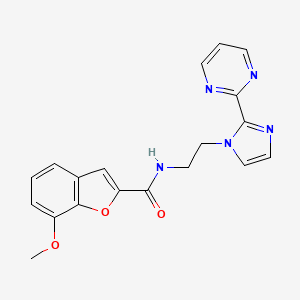 molecular formula C19H17N5O3 B2899342 7-methoxy-N-(2-(2-(pyrimidin-2-yl)-1H-imidazol-1-yl)ethyl)benzofuran-2-carboxamide CAS No. 1448060-97-6