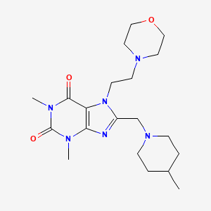 molecular formula C20H32N6O3 B2899366 1,3-DIMETHYL-8-[(4-METHYLPIPERIDIN-1-YL)METHYL]-7-[2-(MORPHOLIN-4-YL)ETHYL]-2,3,6,7-TETRAHYDRO-1H-PURINE-2,6-DIONE CAS No. 587011-35-6