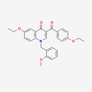molecular formula C28H27NO5 B2899377 6-Ethoxy-3-(4-ethoxybenzoyl)-1-[(2-methoxyphenyl)methyl]quinolin-4-one CAS No. 866016-79-7