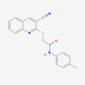 molecular formula C19H15N3OS B289943 2-[(3-cyano-2-quinolinyl)sulfanyl]-N-(4-methylphenyl)acetamide 