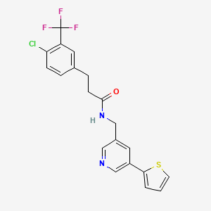 molecular formula C20H16ClF3N2OS B2899438 3-(4-chloro-3-(trifluoromethyl)phenyl)-N-((5-(thiophen-2-yl)pyridin-3-yl)methyl)propanamide CAS No. 2034252-01-0