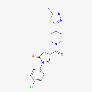 molecular formula C19H21ClN4O2S B2899450 1-(4-Chlorophenyl)-4-(4-(5-methyl-1,3,4-thiadiazol-2-yl)piperidine-1-carbonyl)pyrrolidin-2-one CAS No. 1421531-85-2