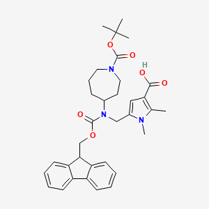 molecular formula C34H41N3O6 B2899464 5-[[9H-Fluoren-9-ylmethoxycarbonyl-[1-[(2-methylpropan-2-yl)oxycarbonyl]azepan-4-yl]amino]methyl]-1,2-dimethylpyrrole-3-carboxylic acid CAS No. 2138270-67-2