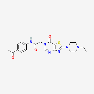 molecular formula C21H24N6O3S B2899473 N-(4-acetylphenyl)-2-[2-(4-ethylpiperazin-1-yl)-7-oxo[1,3]thiazolo[4,5-d]pyrimidin-6(7H)-yl]acetamide CAS No. 950466-91-8