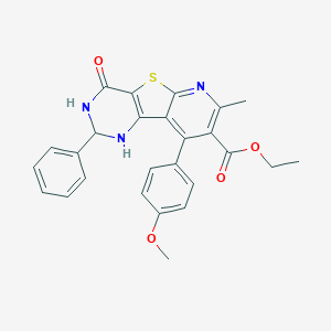 molecular formula C26H23N3O4S B289950 Ethyl 9-(4-methoxyphenyl)-7-methyl-4-oxo-2-phenyl-1,2,3,4-tetrahydropyrido[3',2':4,5]thieno[3,2-d]pyrimidine-8-carboxylate 