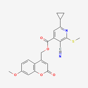molecular formula C22H18N2O5S B2899502 (7-methoxy-2-oxo-2H-chromen-4-yl)methyl 3-cyano-6-cyclopropyl-2-(methylsulfanyl)pyridine-4-carboxylate CAS No. 1090690-54-2