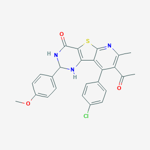 molecular formula C25H20ClN3O3S B289951 8-acetyl-9-(4-chlorophenyl)-2-(4-methoxyphenyl)-7-methyl-2,3-dihydropyrido[3',2':4,5]thieno[3,2-d]pyrimidin-4(1H)-one 