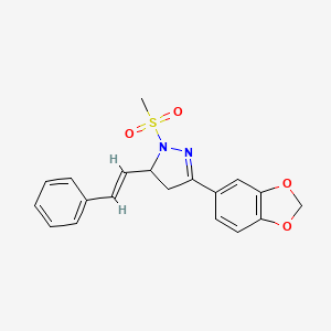 molecular formula C19H18N2O4S B2899515 (E)-3-(benzo[d][1,3]dioxol-5-yl)-1-(methylsulfonyl)-5-styryl-4,5-dihydro-1H-pyrazole CAS No. 1241686-50-9