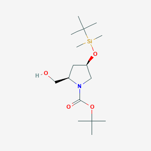 molecular formula C16H33NO4Si B2899524 tert-butyl (2R,4R)-4-[(tert-butyldimethylsilyl)oxy]-2-(hydroxymethyl)pyrrolidine-1-carboxylate CAS No. 114676-58-3