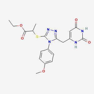 molecular formula C19H21N5O5S B2899528 ethyl 2-((5-((2,6-dioxo-1,2,3,6-tetrahydropyrimidin-4-yl)methyl)-4-(4-methoxyphenyl)-4H-1,2,4-triazol-3-yl)thio)propanoate CAS No. 852153-32-3