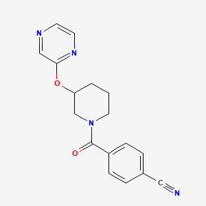 molecular formula C17H16N4O2 B2899538 4-(3-(Pyrazin-2-yloxy)piperidine-1-carbonyl)benzonitrile CAS No. 2034473-94-2