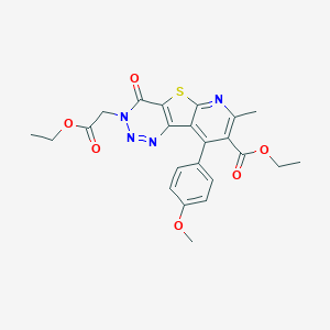 molecular formula C23H22N4O6S B289954 Ethyl 3-(2-ethoxy-2-oxoethyl)-9-(4-methoxyphenyl)-7-methyl-4-oxo-3,4-dihydropyrido[3',2':4,5]thieno[3,2-d][1,2,3]triazine-8-carboxylate 