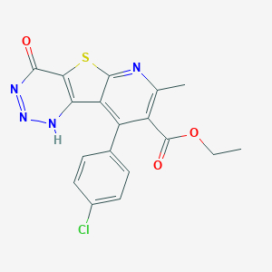 molecular formula C18H13ClN4O3S B289955 ethyl 13-(4-chlorophenyl)-11-methyl-6-oxo-8-thia-3,4,5,10-tetrazatricyclo[7.4.0.02,7]trideca-1(13),2(7),4,9,11-pentaene-12-carboxylate 