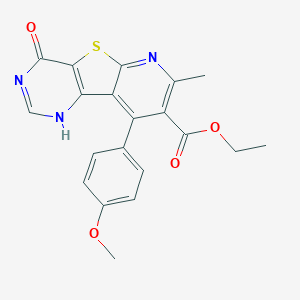 molecular formula C20H17N3O4S B289956 ethyl 13-(4-methoxyphenyl)-11-methyl-6-oxo-8-thia-3,5,10-triazatricyclo[7.4.0.02,7]trideca-1(13),2(7),4,9,11-pentaene-12-carboxylate 