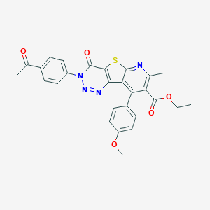 molecular formula C27H22N4O5S B289960 Ethyl 3-(4-acetylphenyl)-9-(4-methoxyphenyl)-7-methyl-4-oxo-3,4-dihydropyrido[3',2':4,5]thieno[3,2-d][1,2,3]triazine-8-carboxylate 