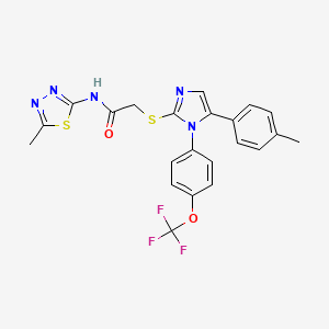 molecular formula C22H18F3N5O2S2 B2899603 N-(5-methyl-1,3,4-thiadiazol-2-yl)-2-((5-(p-tolyl)-1-(4-(trifluoromethoxy)phenyl)-1H-imidazol-2-yl)thio)acetamide CAS No. 1226434-72-5