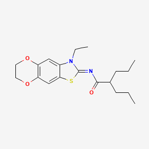 molecular formula C19H26N2O3S B2899623 (E)-N-(3-ethyl-6,7-dihydro-[1,4]dioxino[2',3':4,5]benzo[1,2-d]thiazol-2(3H)-ylidene)-2-propylpentanamide CAS No. 1173496-57-5