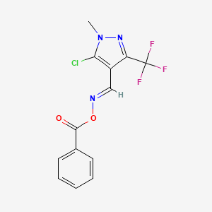 molecular formula C13H9ClF3N3O2 B2899627 N-(benzoyloxy)-N-{[5-chloro-1-methyl-3-(trifluoromethyl)-1H-pyrazol-4-yl]methylene}amine CAS No. 318284-50-3