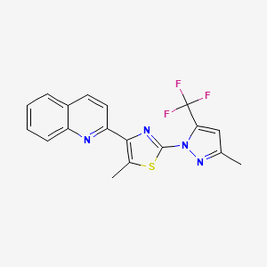 molecular formula C18H13F3N4S B2899629 2-{5-methyl-2-[3-methyl-5-(trifluoromethyl)-1H-pyrazol-1-yl]-1,3-thiazol-4-yl}quinoline CAS No. 956754-82-8