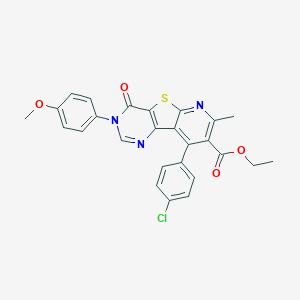 molecular formula C26H20ClN3O4S B289963 Ethyl 9-(4-chlorophenyl)-3-(4-methoxyphenyl)-7-methyl-4-oxo-3,4-dihydropyrido[3',2':4,5]thieno[3,2-d]pyrimidine-8-carboxylate 