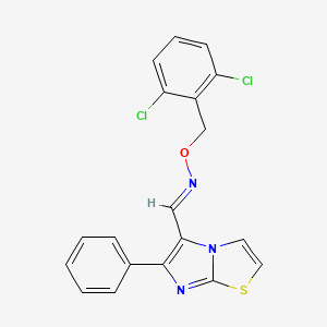 molecular formula C19H13Cl2N3OS B2899646 (E)-[(2,6-dichlorophenyl)methoxy]({6-phenylimidazo[2,1-b][1,3]thiazol-5-yl}methylidene)amine CAS No. 337475-27-1