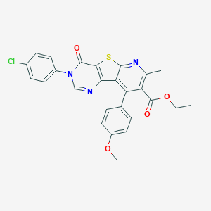 molecular formula C26H20ClN3O4S B289965 Ethyl 3-(4-chlorophenyl)-9-(4-methoxyphenyl)-7-methyl-4-oxo-3,4-dihydropyrido[3',2':4,5]thieno[3,2-d]pyrimidine-8-carboxylate 