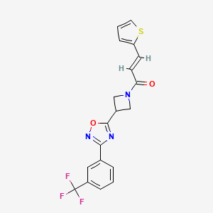 molecular formula C19H14F3N3O2S B2899657 (E)-3-(thiophen-2-yl)-1-(3-(3-(3-(trifluoromethyl)phenyl)-1,2,4-oxadiazol-5-yl)azetidin-1-yl)prop-2-en-1-one CAS No. 1396890-35-9