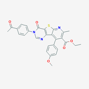 molecular formula C28H23N3O5S B289966 Ethyl 3-(4-acetylphenyl)-9-(4-methoxyphenyl)-7-methyl-4-oxo-3,4-dihydropyrido[3',2':4,5]thieno[3,2-d]pyrimidine-8-carboxylate 
