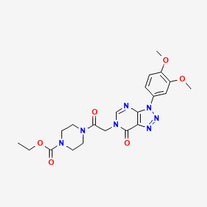 molecular formula C21H25N7O6 B2899668 ethyl 4-(2-(3-(3,4-dimethoxyphenyl)-7-oxo-3H-[1,2,3]triazolo[4,5-d]pyrimidin-6(7H)-yl)acetyl)piperazine-1-carboxylate CAS No. 893934-12-8