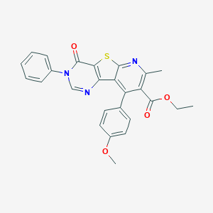 molecular formula C26H21N3O4S B289969 Ethyl 9-(4-methoxyphenyl)-7-methyl-4-oxo-3-phenyl-3,4-dihydropyrido[3',2':4,5]thieno[3,2-d]pyrimidine-8-carboxylate 
