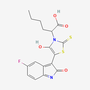 molecular formula C17H15FN2O4S2 B2899699 (Z)-2-(5-(5-fluoro-2-oxoindolin-3-ylidene)-4-oxo-2-thioxothiazolidin-3-yl)hexanoic acid CAS No. 868142-61-4