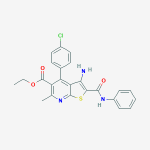molecular formula C24H20ClN3O3S B289971 Ethyl 3-amino-4-(4-chlorophenyl)-6-methyl-2-(phenylcarbamoyl)thieno[2,3-b]pyridine-5-carboxylate 