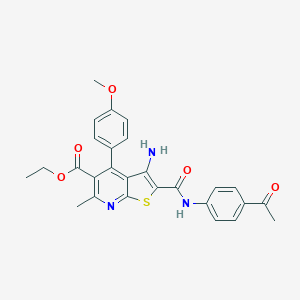 molecular formula C27H25N3O5S B289972 Ethyl 2-[(4-acetylanilino)carbonyl]-3-amino-4-(4-methoxyphenyl)-6-methylthieno[2,3-b]pyridine-5-carboxylate 