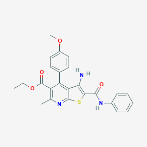 molecular formula C25H23N3O4S B289974 Ethyl 3-amino-2-(anilinocarbonyl)-4-(4-methoxyphenyl)-6-methylthieno[2,3-b]pyridine-5-carboxylate 