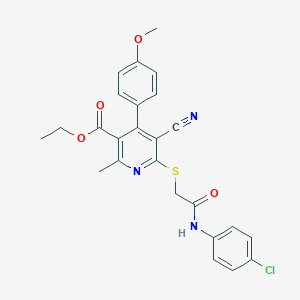 molecular formula C25H22ClN3O4S B289975 Ethyl 6-{[2-(4-chloroanilino)-2-oxoethyl]sulfanyl}-5-cyano-4-(4-methoxyphenyl)-2-methylnicotinate 