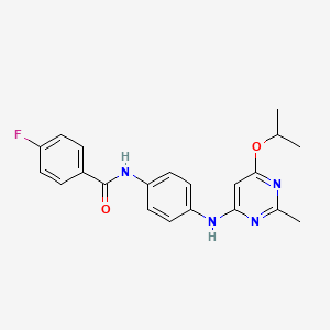 molecular formula C21H21FN4O2 B2899766 4-fluoro-N-(4-((6-isopropoxy-2-methylpyrimidin-4-yl)amino)phenyl)benzamide CAS No. 946303-32-8