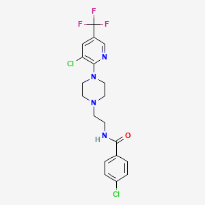 molecular formula C19H19Cl2F3N4O B2899769 4-chloro-N-(2-{4-[3-chloro-5-(trifluoromethyl)-2-pyridinyl]piperazino}ethyl)benzenecarboxamide CAS No. 338792-82-8