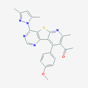 molecular formula C24H21N5O2S B289981 1-[4-(3,5-dimethyl-1H-pyrazol-1-yl)-9-(4-methoxyphenyl)-7-methylpyrido[3',2':4,5]thieno[3,2-d]pyrimidin-8-yl]ethanone 