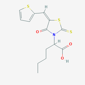molecular formula C14H15NO3S3 B2899815 (E)-2-(4-oxo-5-(thiophen-2-ylmethylene)-2-thioxothiazolidin-3-yl)hexanoic acid CAS No. 853903-57-8