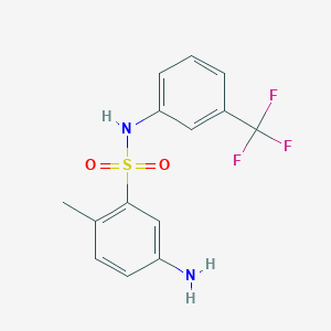 molecular formula C14H13F3N2O2S B2899819 5-amino-2-methyl-N-[3-(trifluoromethyl)phenyl]benzene-1-sulfonamide CAS No. 571919-21-6