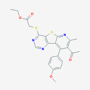 molecular formula C23H21N3O4S2 B289982 Ethyl {[8-acetyl-9-(4-methoxyphenyl)-7-methylpyrido[3',2':4,5]thieno[3,2-d]pyrimidin-4-yl]sulfanyl}acetate 