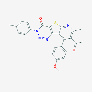 molecular formula C25H20N4O3S B289983 8-acetyl-9-(4-methoxyphenyl)-7-methyl-3-(4-methylphenyl)pyrido[3',2':4,5]thieno[3,2-d][1,2,3]triazin-4(3H)-one 