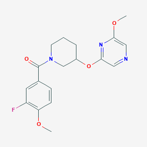 molecular formula C18H20FN3O4 B2899833 (3-Fluoro-4-methoxyphenyl)(3-((6-methoxypyrazin-2-yl)oxy)piperidin-1-yl)methanone CAS No. 2034501-77-2