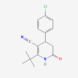 molecular formula C16H17ClN2O B2899836 2-Tert-butyl-4-(4-chlorophenyl)-6-oxo-1,4,5,6-tetrahydropyridine-3-carbonitrile CAS No. 338960-21-7