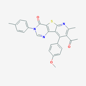 12-Acetyl-13-(4-methoxyphenyl)-11-methyl-5-(4-methylphenyl)-8-thia-3,5,10-triazatricyclo[7.4.0.02,7]trideca-1(13),2(7),3,9,11-pentaen-6-one