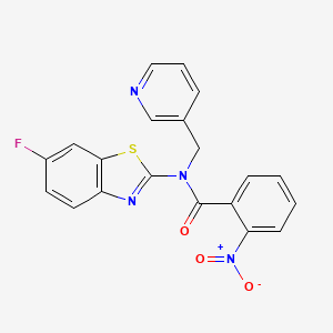 molecular formula C20H13FN4O3S B2899854 N-(6-fluorobenzo[d]thiazol-2-yl)-2-nitro-N-(pyridin-3-ylmethyl)benzamide CAS No. 895020-00-5