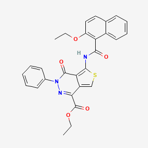 molecular formula C28H23N3O5S B2899855 Ethyl 5-[(2-ethoxynaphthalene-1-carbonyl)amino]-4-oxo-3-phenylthieno[3,4-d]pyridazine-1-carboxylate CAS No. 851947-44-9