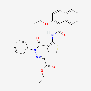 molecular formula C28H23N3O5S B2899855 ethyl 5-(2-ethoxynaphthalene-1-amido)-4-oxo-3-phenyl-3H,4H-thieno[3,4-d]pyridazine-1-carboxylate CAS No. 851947-44-9